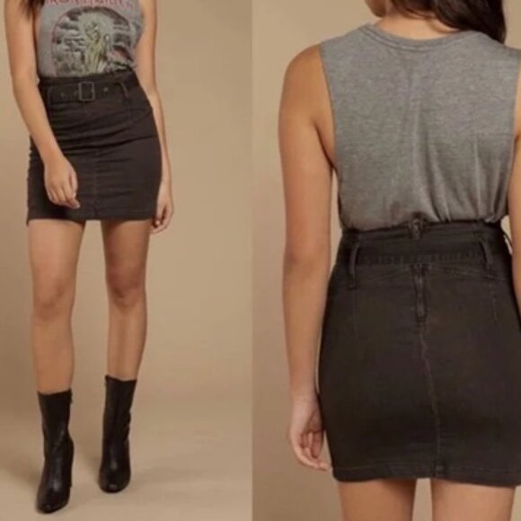 Free People Dresses & Skirts - NWT🏷️ FREE PEOPLE Belted Black Denim Pencil Mini Skirt Size 10